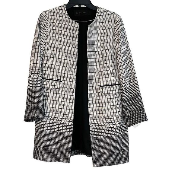 NWT Zara Basic Ombre Embro Open Front Collarless Jacket Medium - Picture 1 of 16